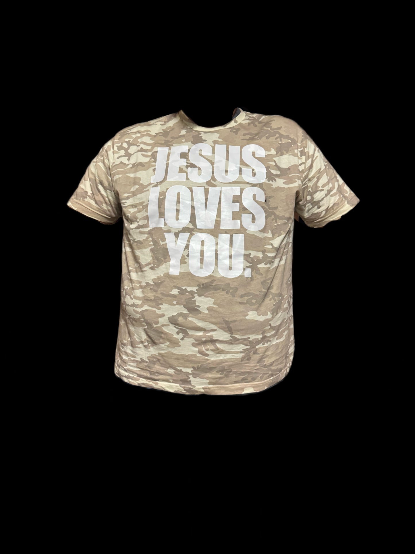 “JESUS LOVES YOU” Christian Shirt – Desert Camo Unisex Faith Tee